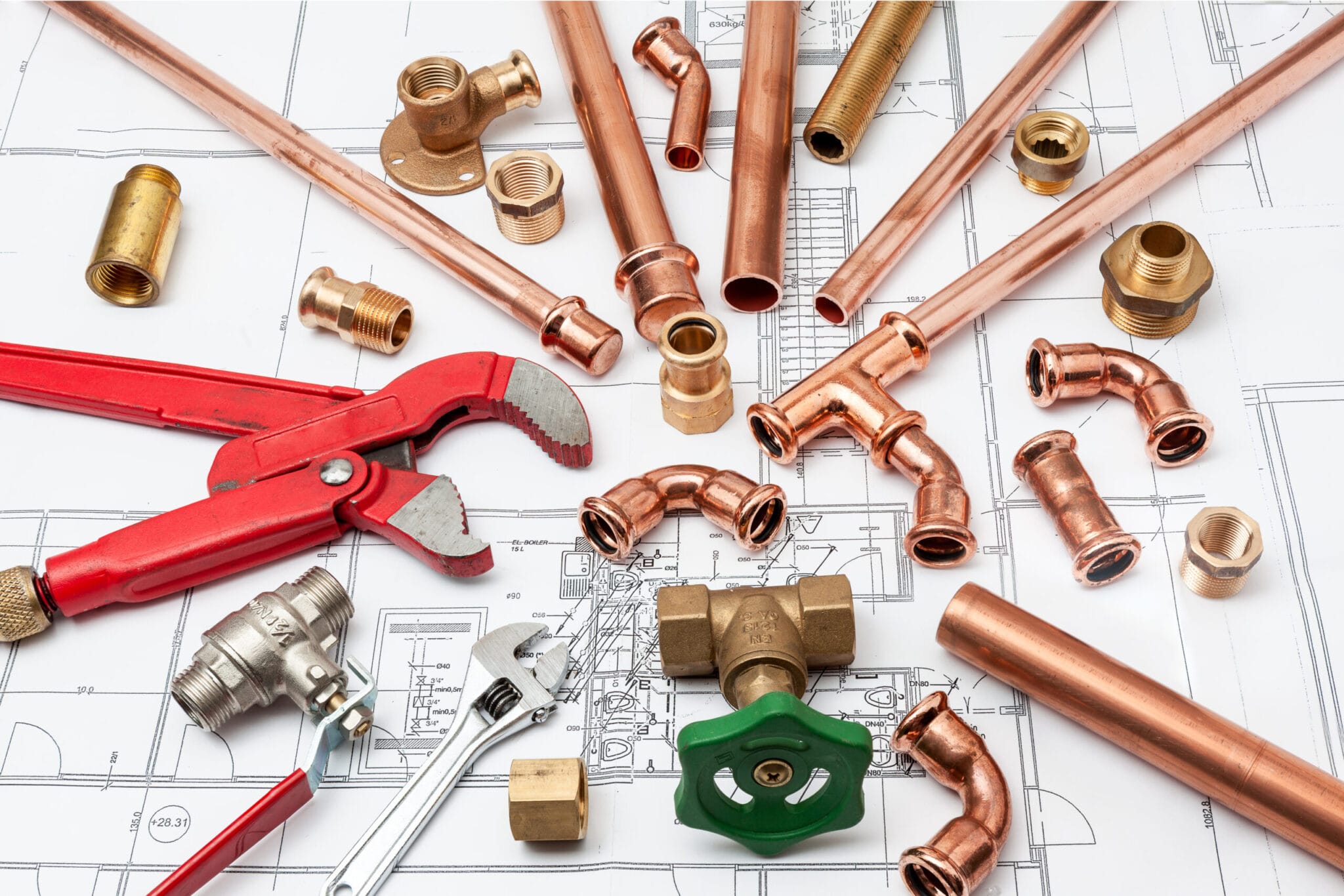 Copper pipe fittings and plumbing parts for Jupiter, Florida repairs